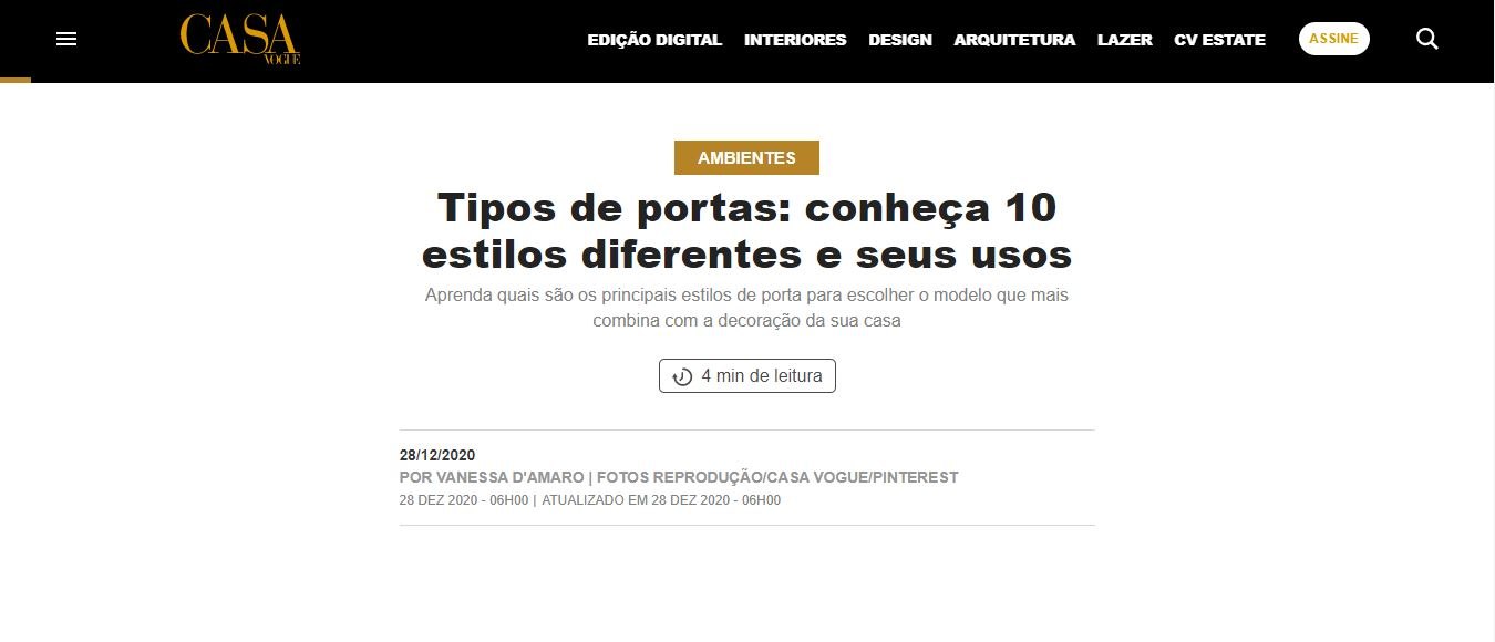 Recorte de matéria: Casa Vogue · Globo