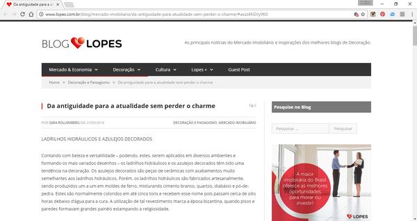 Print da coluna "Da antiguidade à atualidade, sem perder o charme" da INSIDE em Blog Lopes