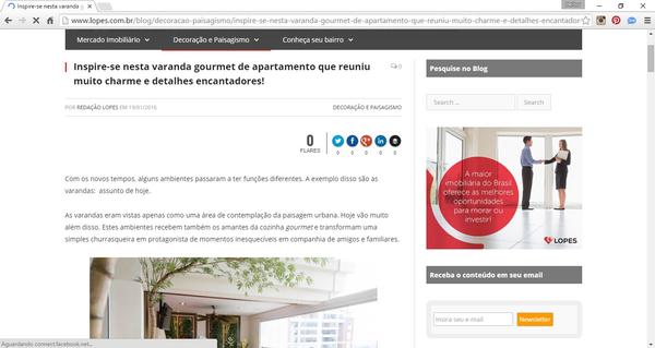 Print da coluna "Varanda gourmet de apartamento" da INSIDE em Blog Lopes