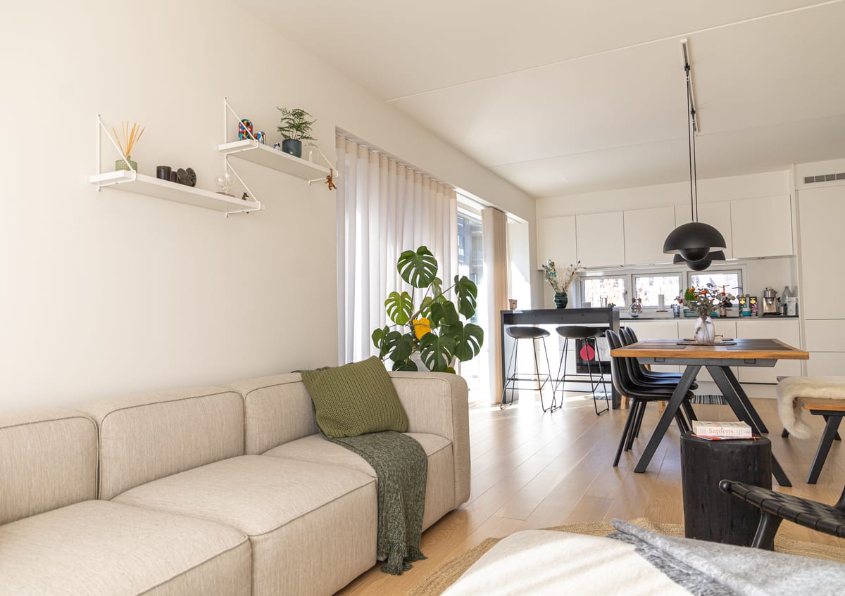 Copenhague-CM · O living integrado, visto por inteiro, projeto INSIDE remoto em Copenhague, 2022